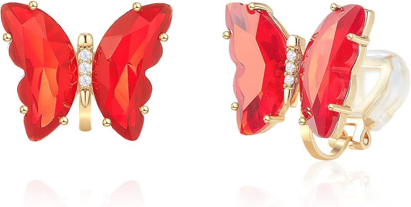 YOQUCOL Butterfly Shape Crystal Clip On Earrings Non Pierced Golden Stud for Women - Image 1